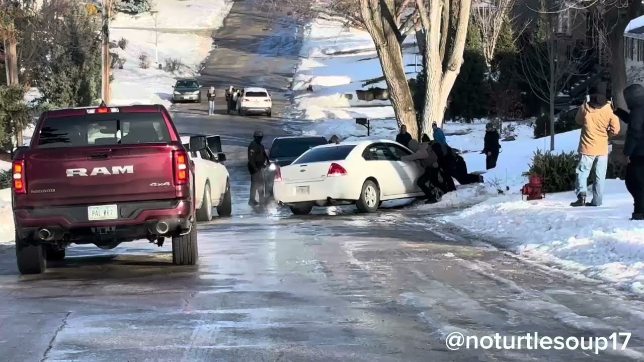 ICE Vehicles Stuck in Ice in Edina, Minnesota