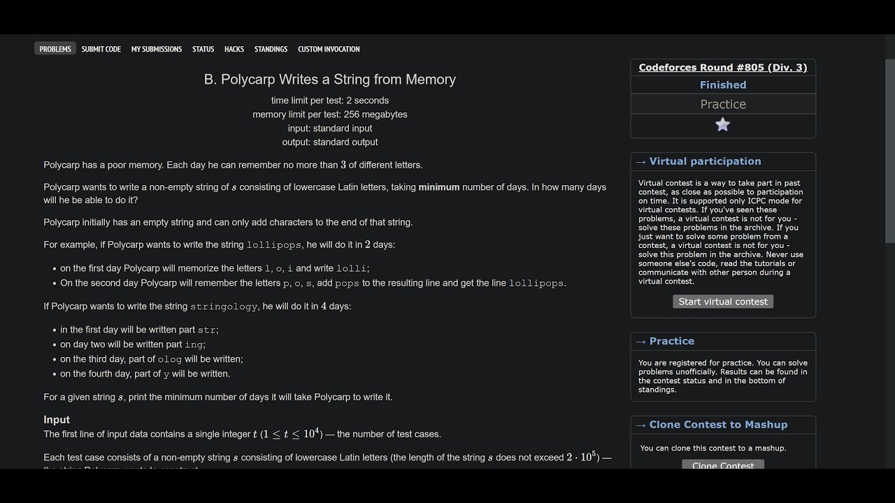 Codeforces Round 805 (Div3) problemB[Polycarp Writes a String from Memory]
