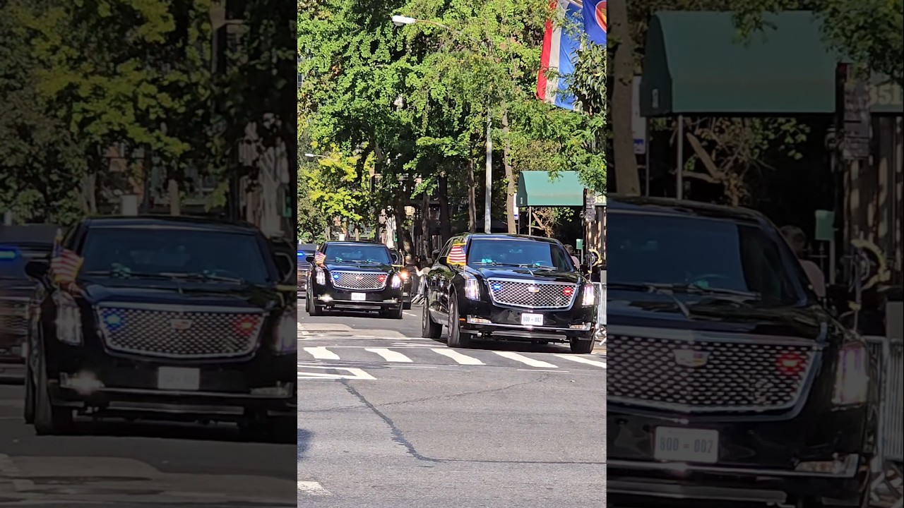 President Trump's motorcade rolls through New York City en route to UN General Assembly