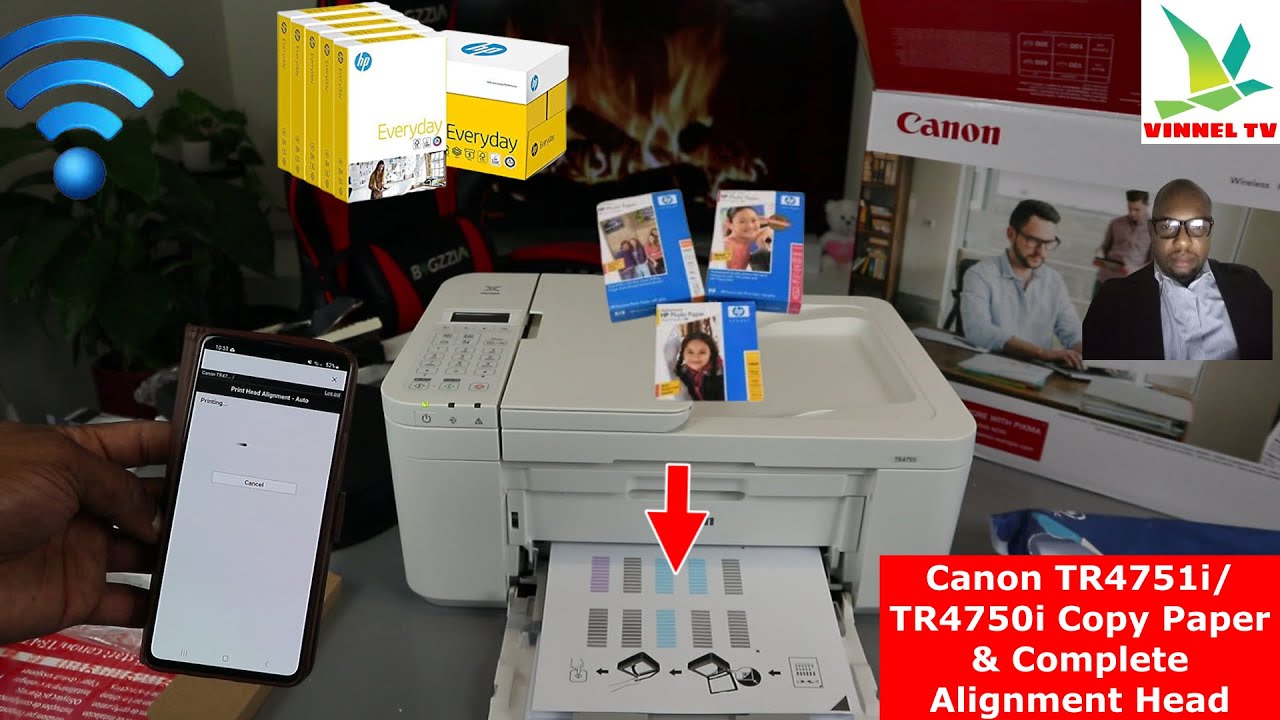 Canon Pixma TR4751i/TR4750i Wireless (WIFI) Printer Paper Loading & Complete Alignment Head