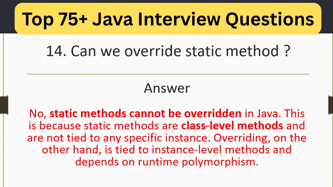 Top 75 Java Interview Questions - Can We Override a static Method in Java? #coding #javainterview
