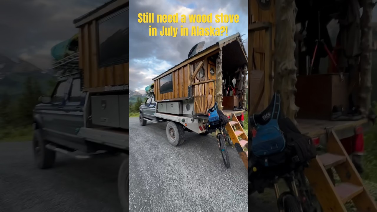 ￼ I’m still using a woodstove in July in Alaska?! | Cold Summer Truck Camping 