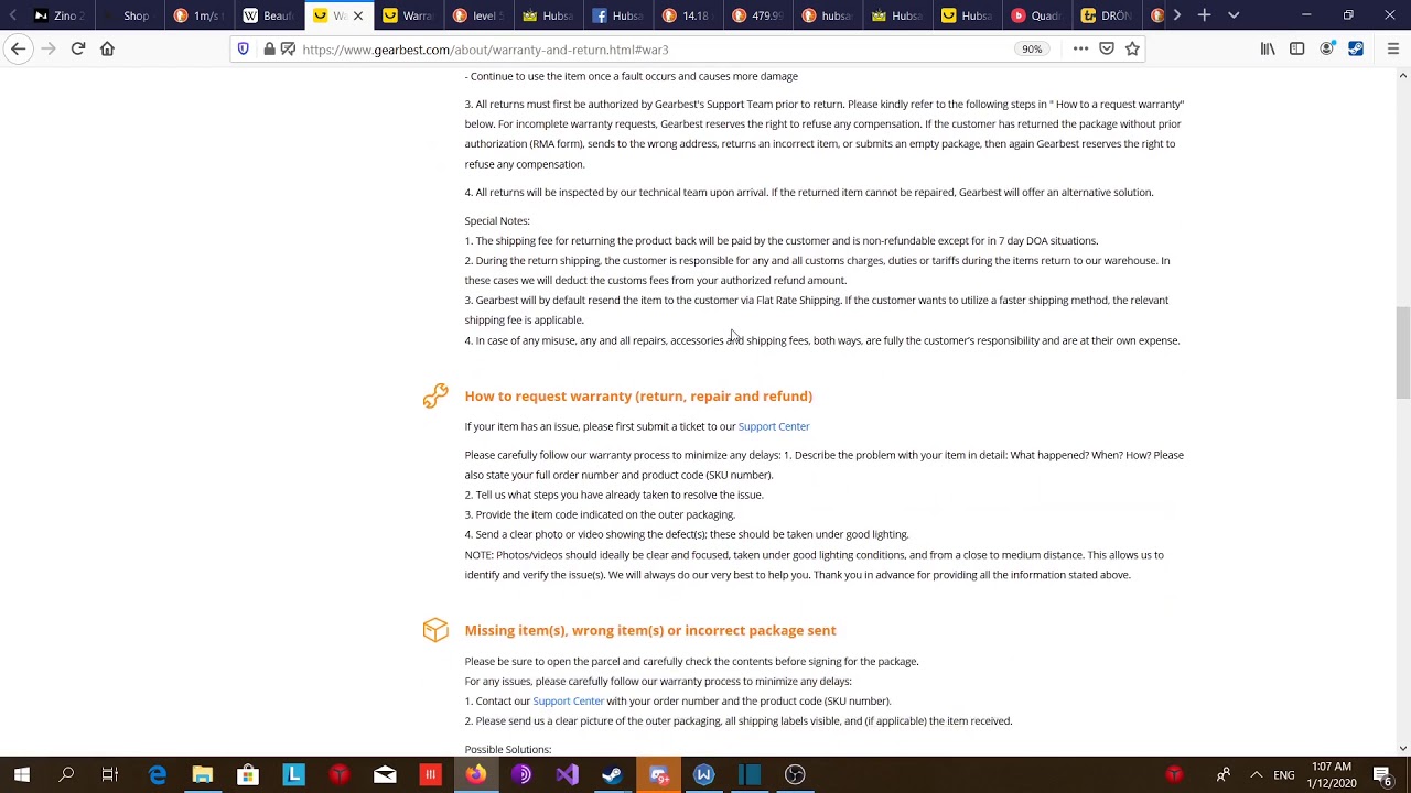 gearbest Warranty and Return policy for drones