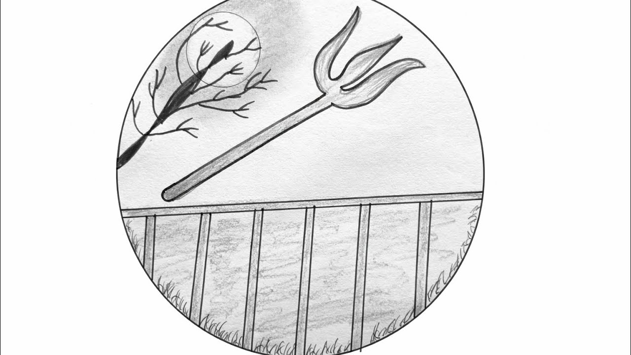 Trishul & Nature Scenery Drawing | Easy Pencil Art...