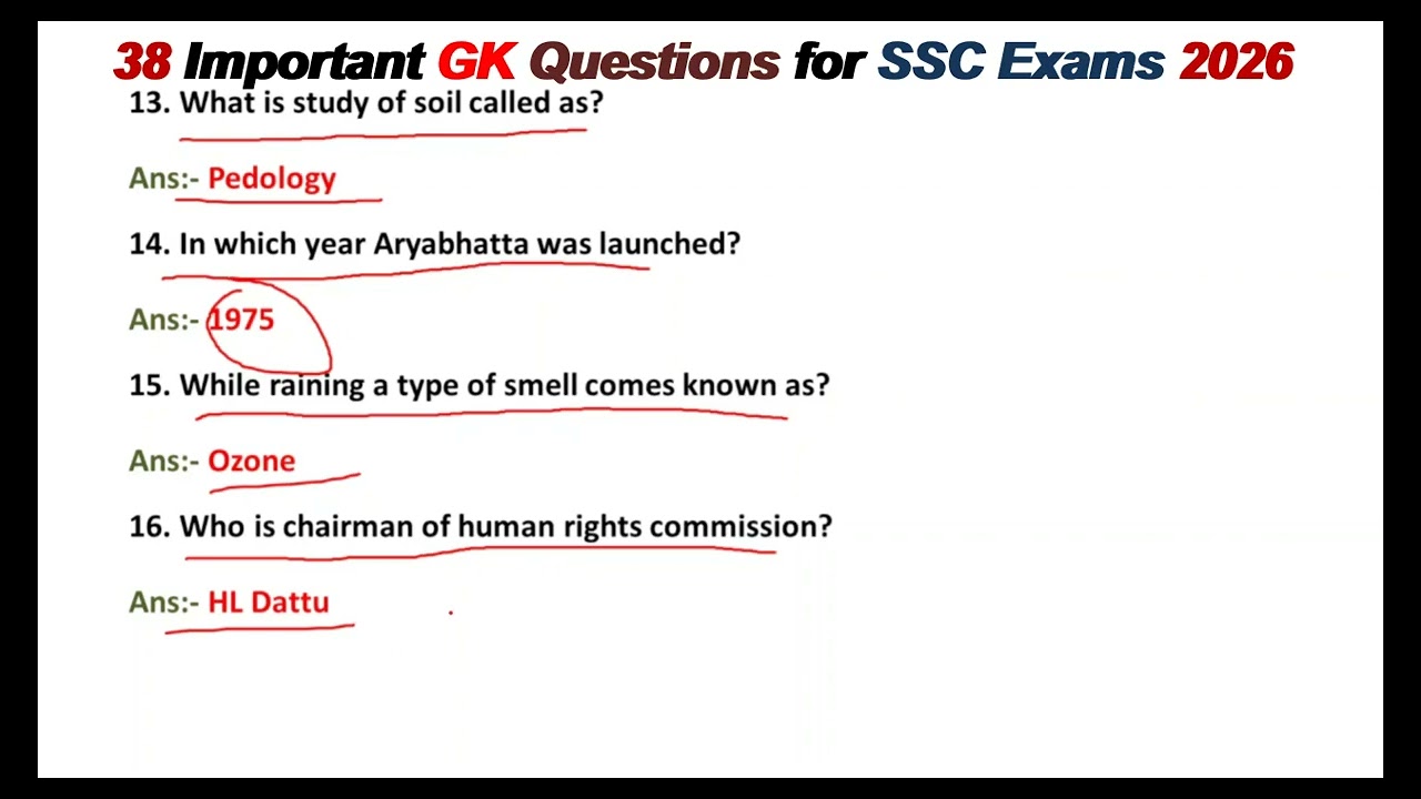 38 Important GK Questions for SSC Exams 2026 | SSC GK Quiz with Answers | SSC CGL/CHSL Preparation