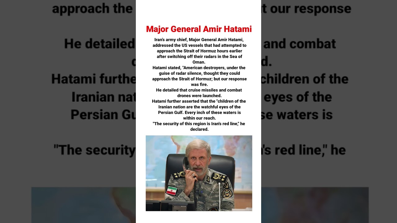 🚨🚨🚨 Iran&rsquo;s army chief, Major General Amir Hatami, addressed the US vessels that had attempt