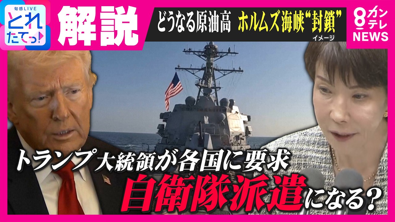 「日本は自衛隊を送らざるを得ない状況」と専門家　アメリカは中国にも“ホルムズ海峡に艦船派遣”呼びかけ…日本が断り中国が協力すれば日米関係は一気に冷え込む可能性も｜旬感LIVE とれたてっ!〈カンテレ〉