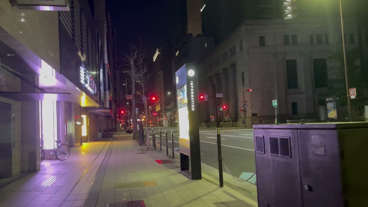 4K Midnight Walk in Osaka | Nostalgic Kitahama Night Stroll - City Lights & Silence 北浜を歩く 静寂と歴史を感じる夜