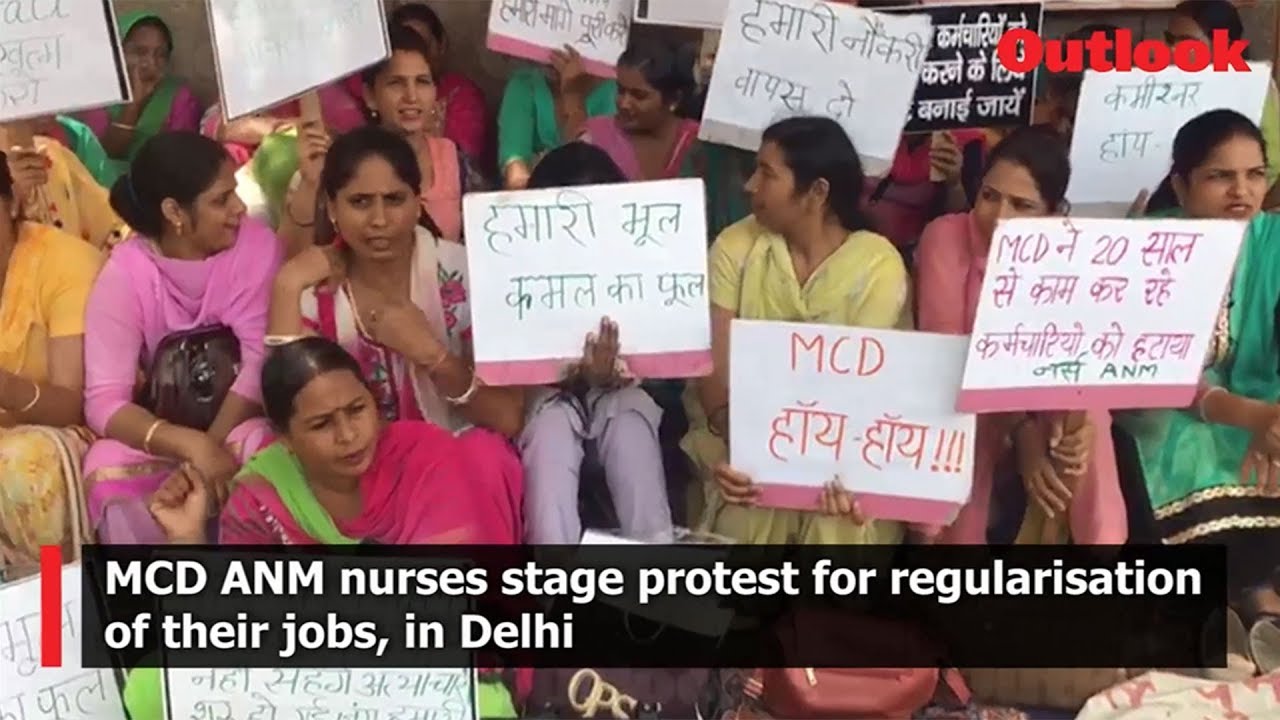 MCD ANM nurses stage protest for regularisation of their jobs, in Delhi