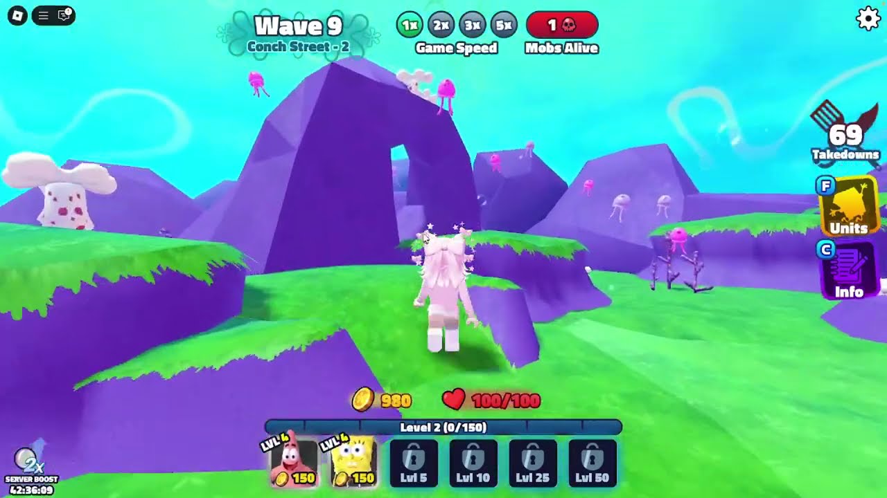 Hina plays Roblox;Spongebob Defense Tower