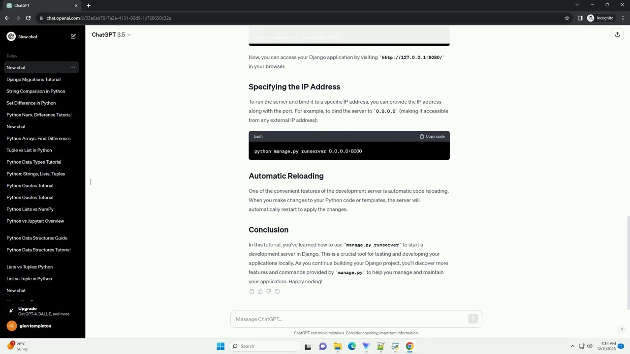 django python manage py runserver
