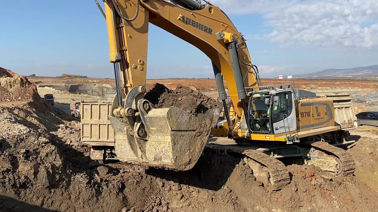 Liebherr 976 Excavator Loading Mercedes & MAN Trucks - Labrianidis Mining Works