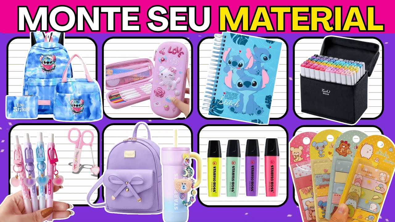 📚🌸 MONTE SEU MATERIAL ESCOLAR FOFO | +100 Op&ccedil;&otilde;es Fofas para voce escolher 🌸 #quiz #materialescolar
