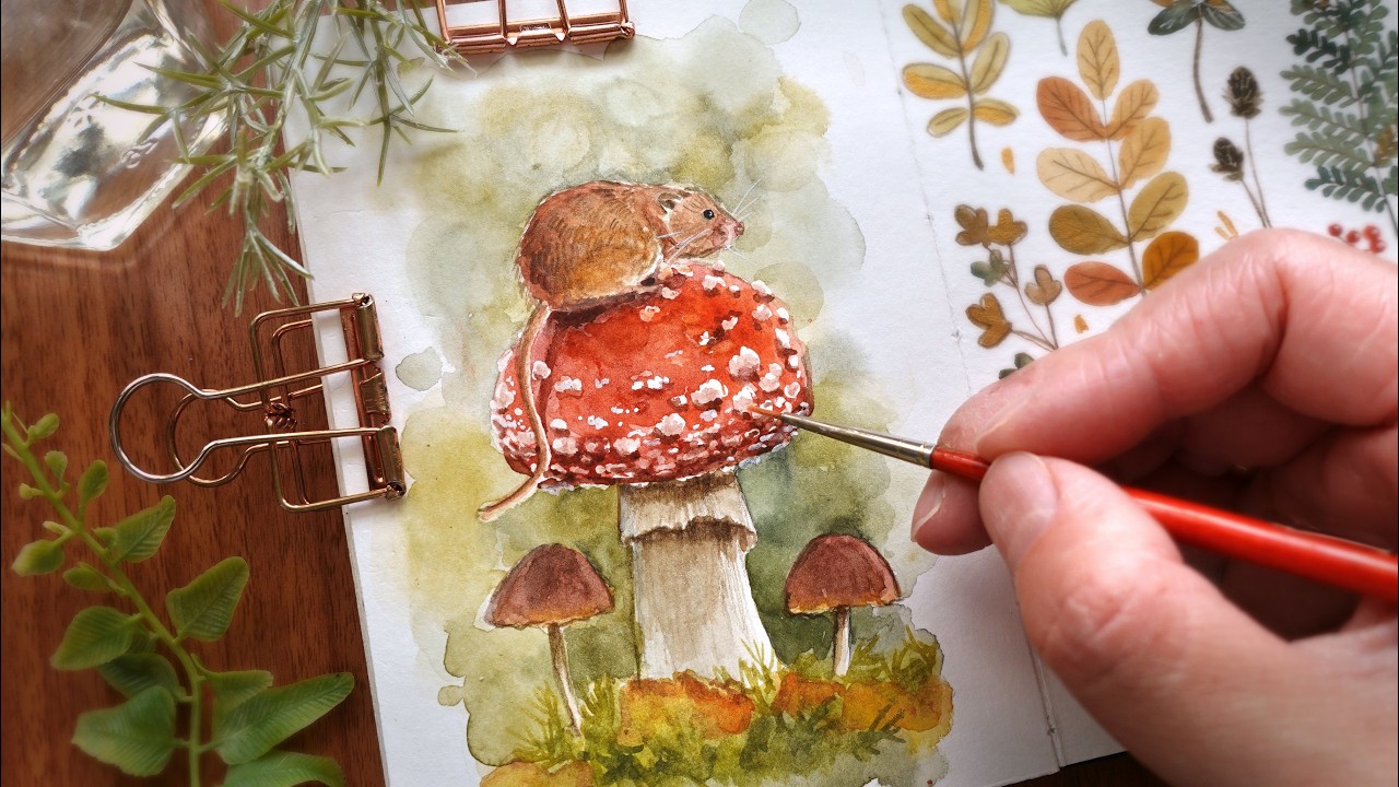 Field Mouse on a Mushroom: Watercolor Tutorial 🍄