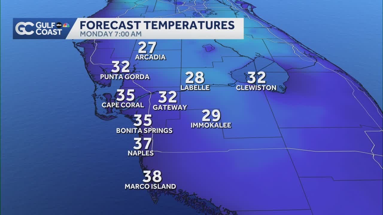 Coldest air of the decade pushing into Southwest Florida; Snow flurries possible