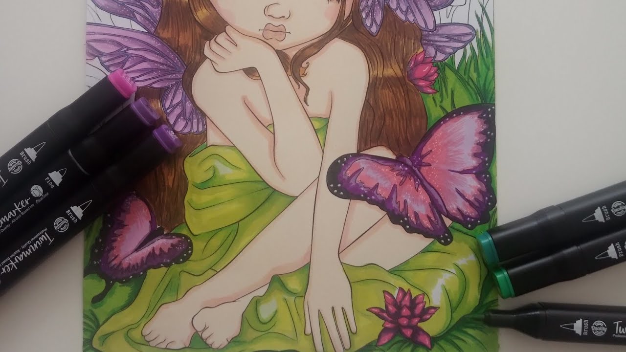 TUTO COLORIAGE TWINMARKER ACTION 🖍️#5 Herbe et fleurs de lotus #feutresaalcool