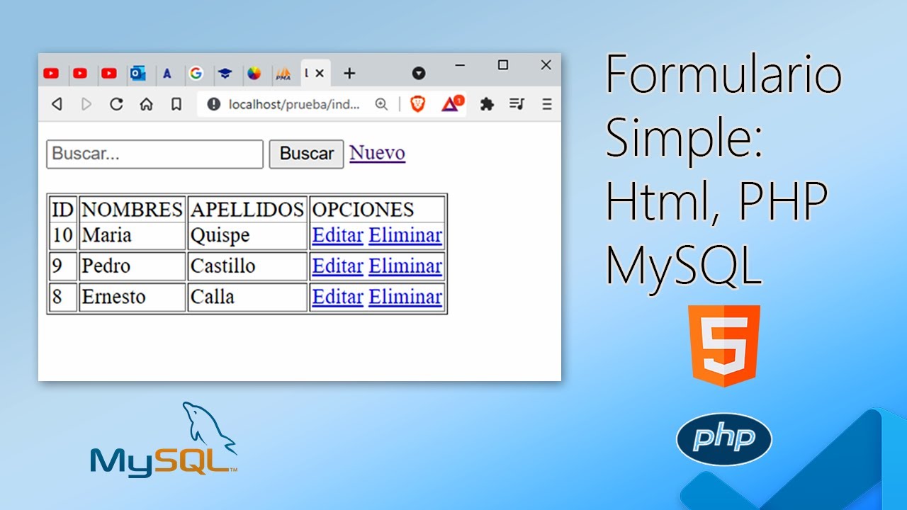 Insertar, Eliminar, Editar y Buscar registros desde PHP, HTML | Base de Datos MySQL