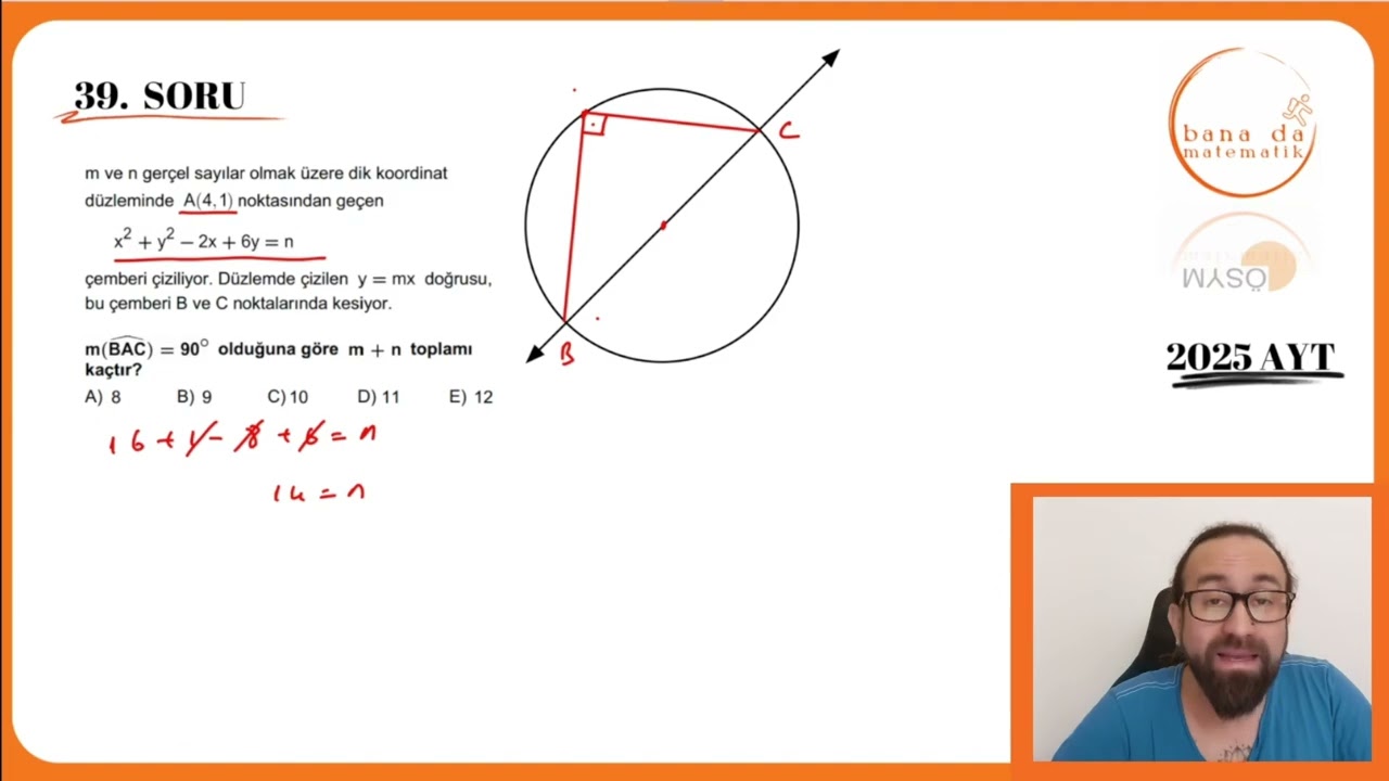 2025 AYT Matematik Soru 39: Çember Analitiği + İkizi