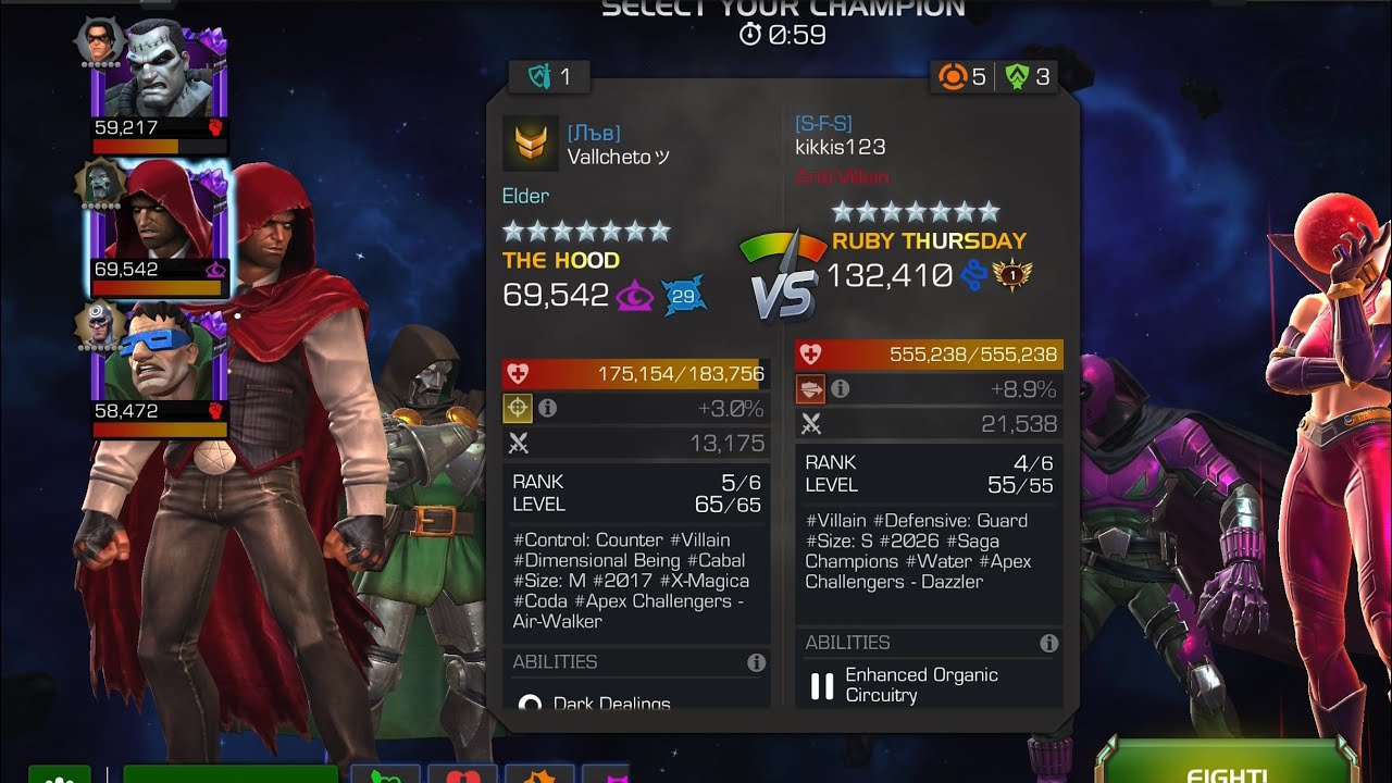 Mcoc war  node 47 the hood vs Ruby Thursday