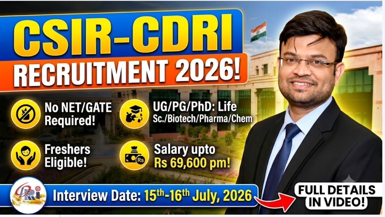 CSIR-CDRI Recruitment 2026 🔥 Research Posts | Salary ₹69,600 | No NET/GATE