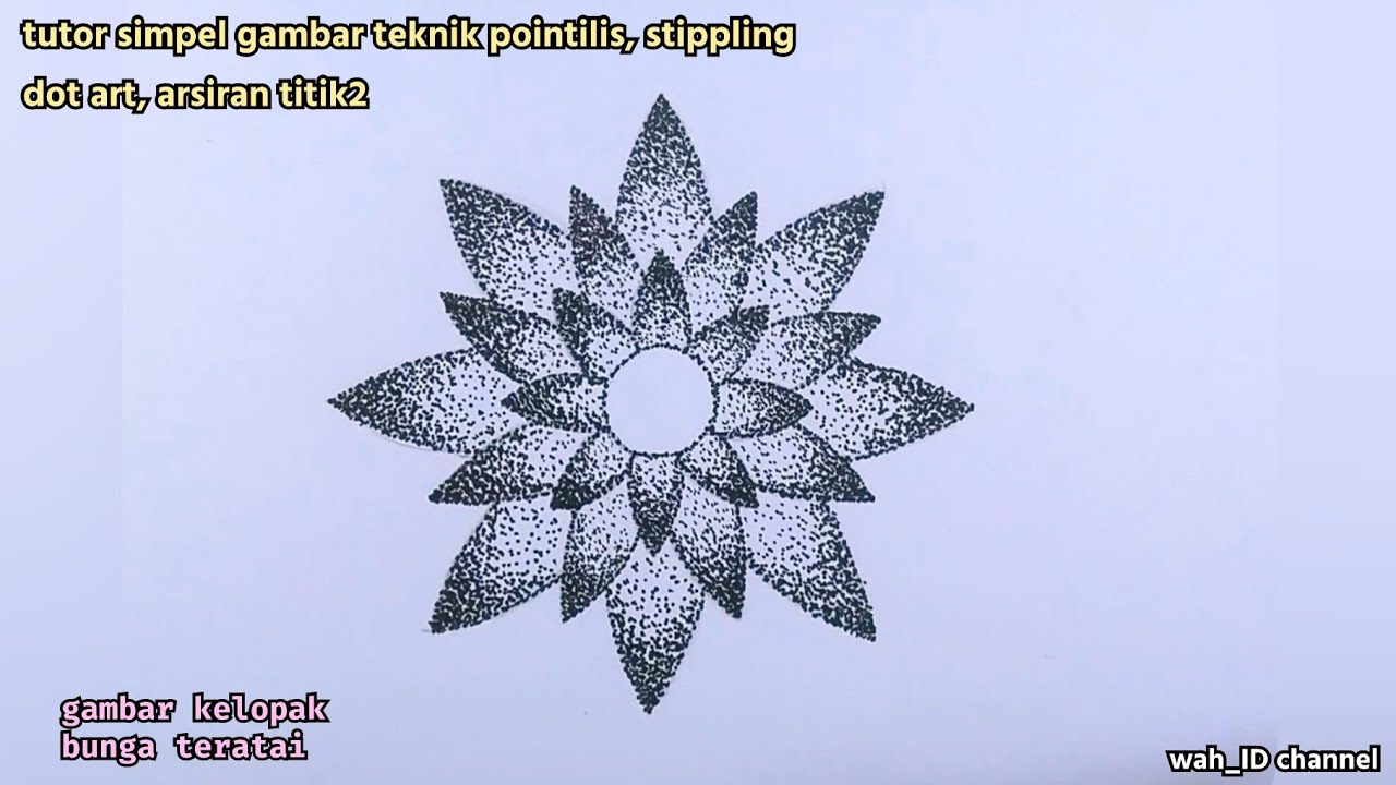 gambar bunga teratai | teknik pointilis | stippling | dott art | arsiran titik2 pakai drawing pen