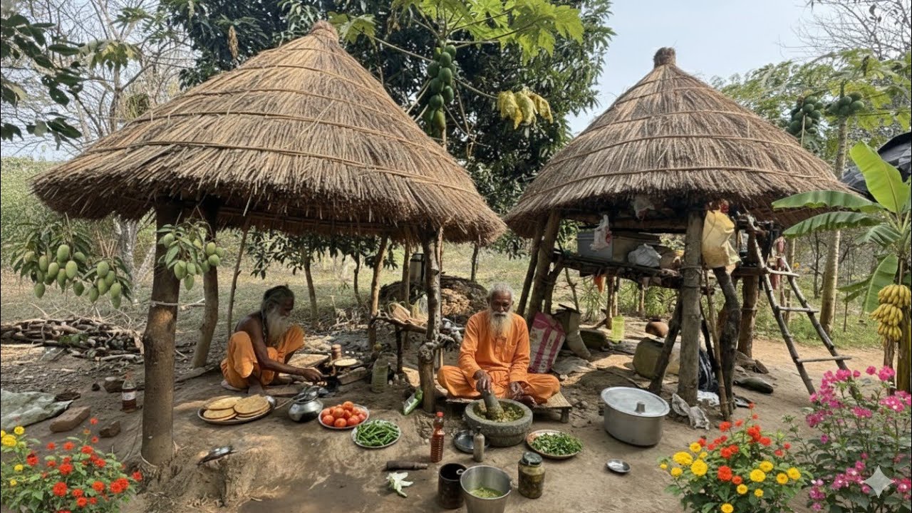 160 वर्ष पुरानी सिद्ध बाबा की कुटिया में पपीते का साग मक्का के खरे खरे टिक्कड़ और आंवले की चटनी