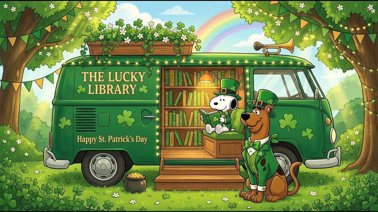 The Lucky Library with Snoopy ☘️🌈  Smooth Jazz for Study on a Peaceful St. Patrick’s Day