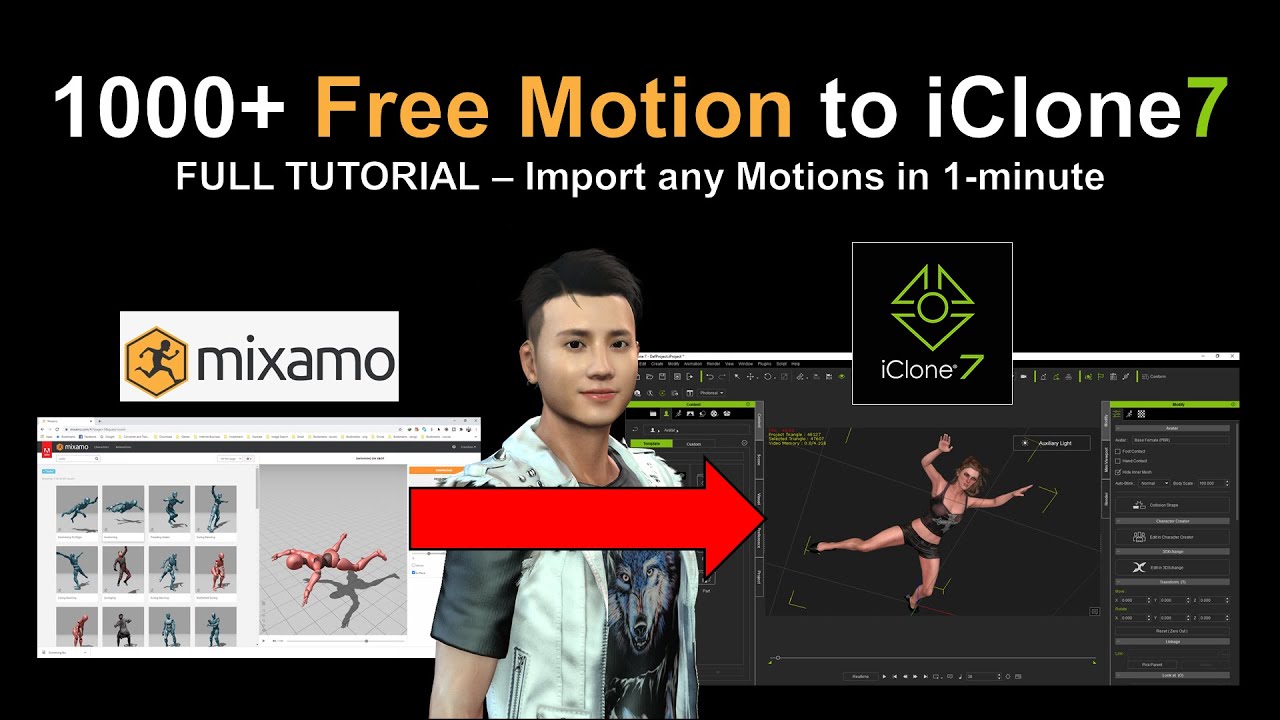 Iclone Учебник - импорт Mixamo движения в Iclone - Импорт любых движений в 1 минуту