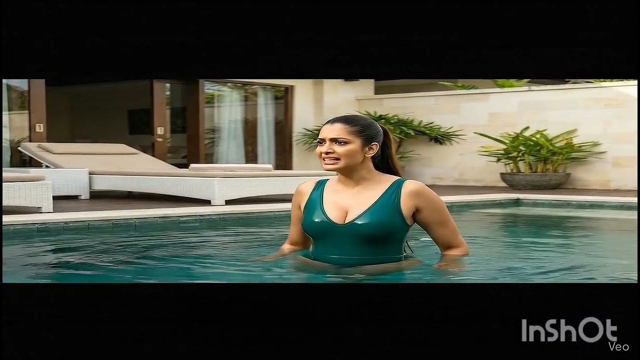 Rich lady swimming and househelp.