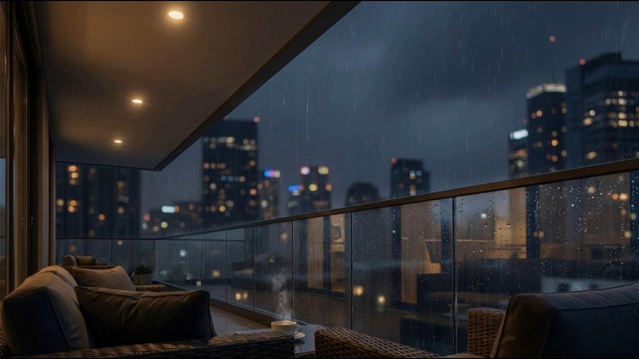 8 Hours of Calm Balcony Rain 🌧️ | City Night Ambience for Deep Sleep
