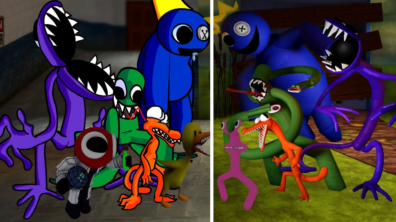 FNF NEW Rainbow Friends 2D VS Rainbow Friends 3D (Yellow, Red, Pink Join) - Friday Night Funkin'