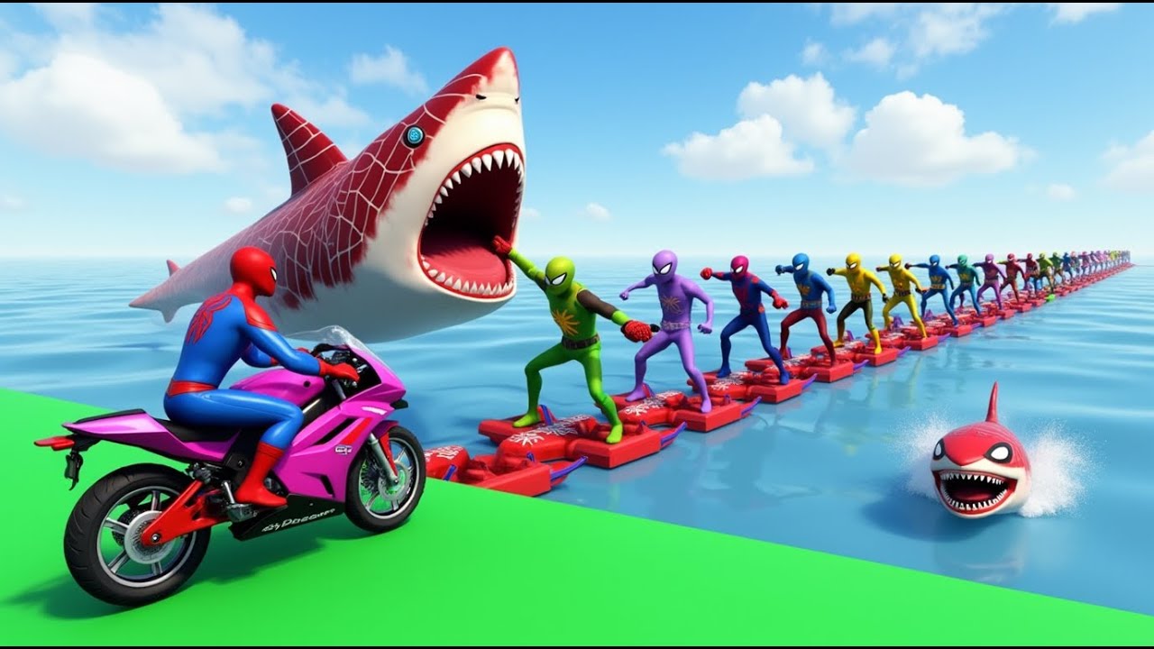 الأبطال الخارقين على القضبان دوامة قمع جسر 🕷️🐱‍SPIDER MAN!on Motorcycle in Spiral Bridge Stunt Ride