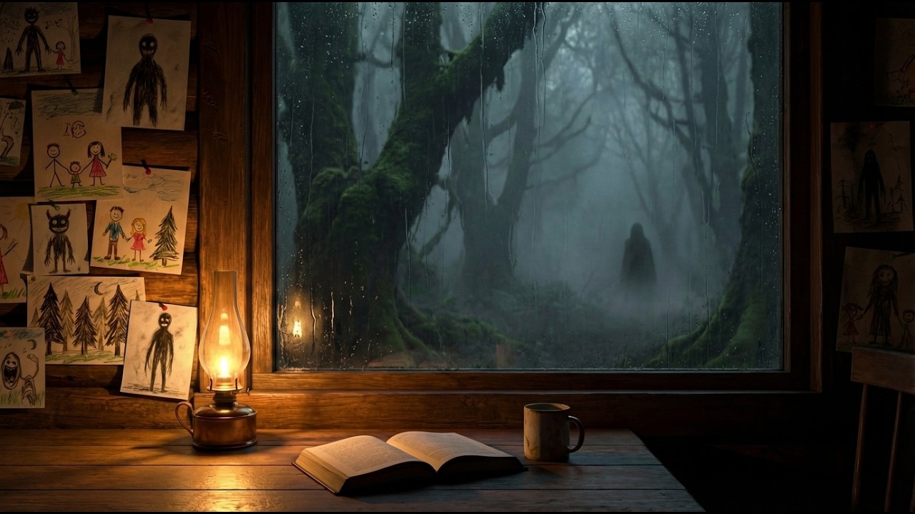 Creepy Forest Outside the Window 🌫️🕯️ | Dark Cabin Ambience 4K | 2 Hours