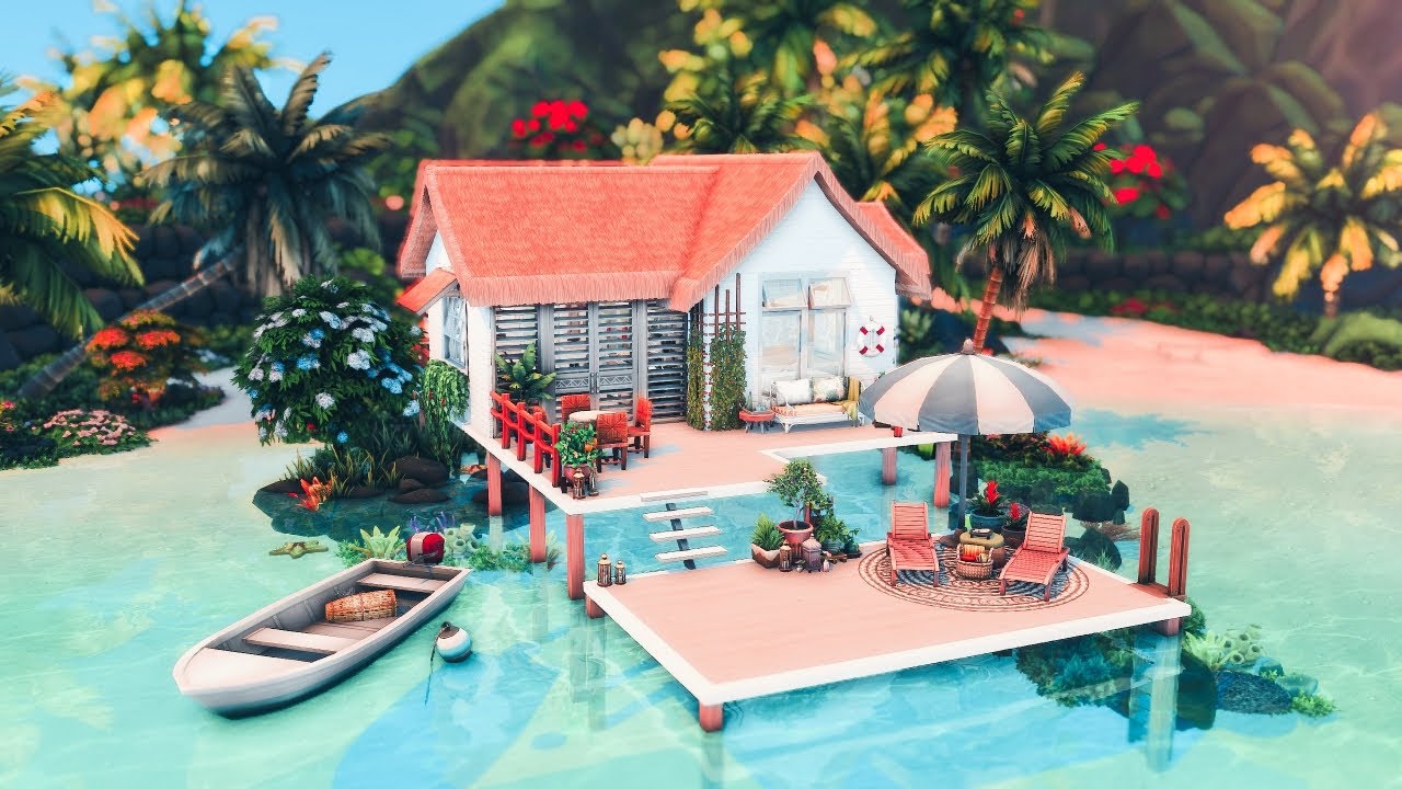 Tiny Beach House Sims 4 🌴| NO CC | Stop Motion Speedbuild