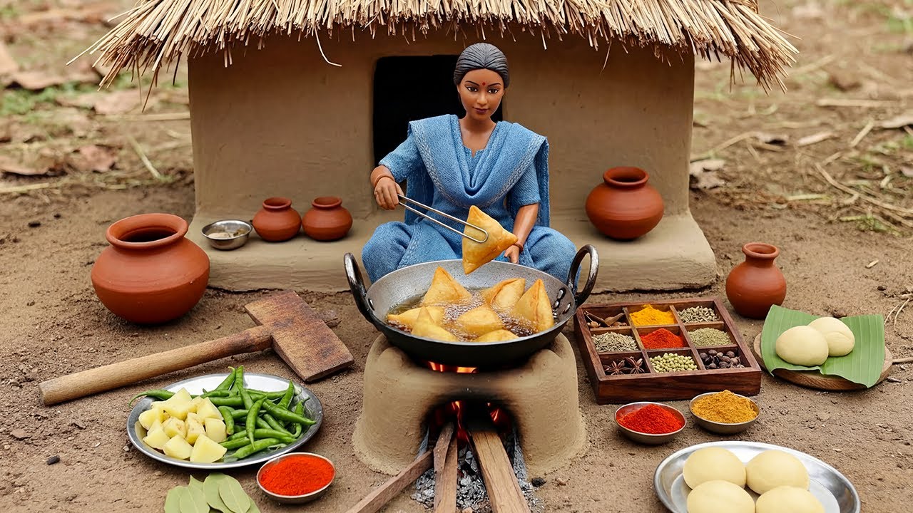 Miniature Doll Potato Salad & Samosa Cooking ASMR | Indian Village Tiny Kitchen Story