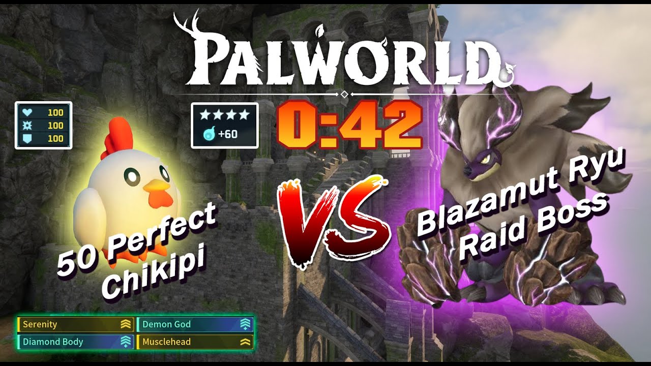 Palworld: 50 Perfect Chikipi vs Blazamut Ryu in 42 seconds