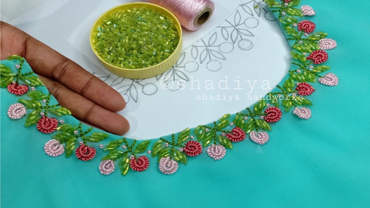 very easy silk thread embroidery for kurti salwar neck with normal needle|hand embroidery for neck