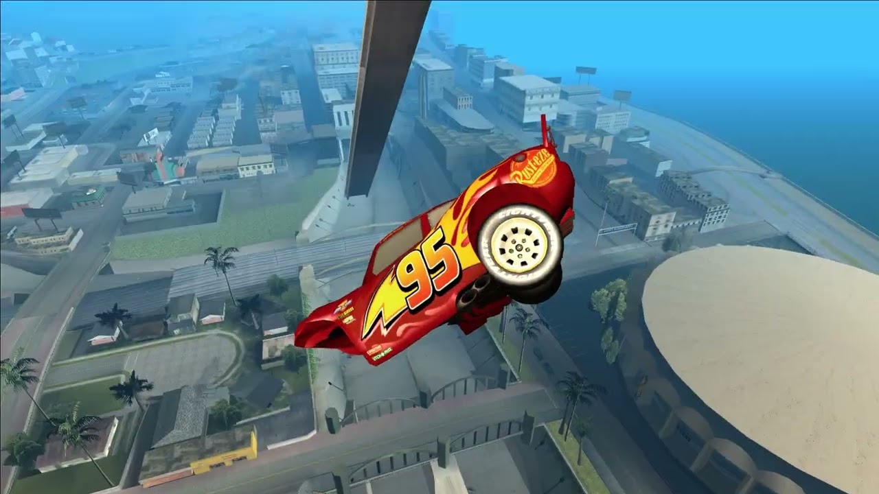 MEGA RAMP Realistic Crash Test | Lightning McQueen VS Jackson Storm & MORE! Ep.2 | GTA SAN ANDREAS