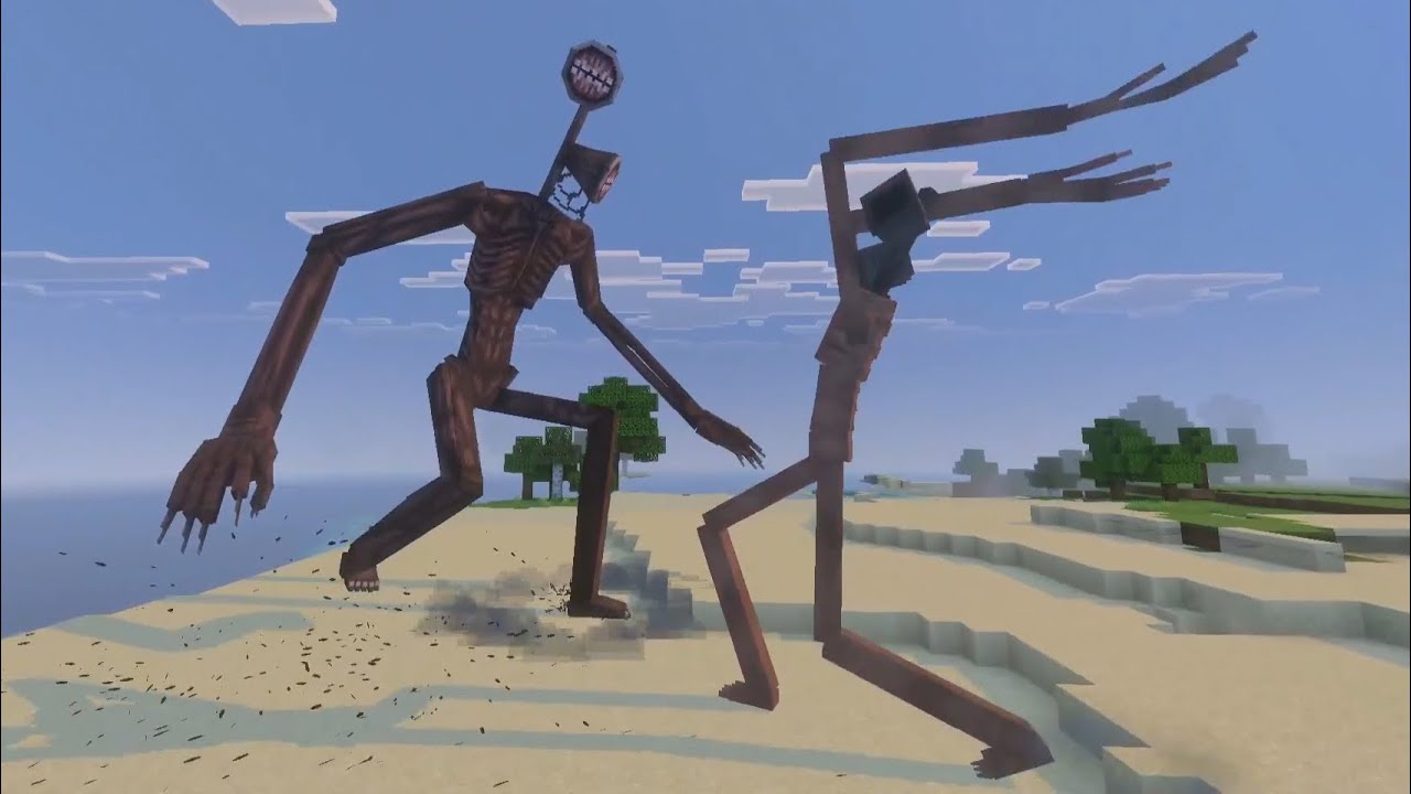 Siren Head vs The Art of Trevor Henderson Addon in Minecraft Bedrock