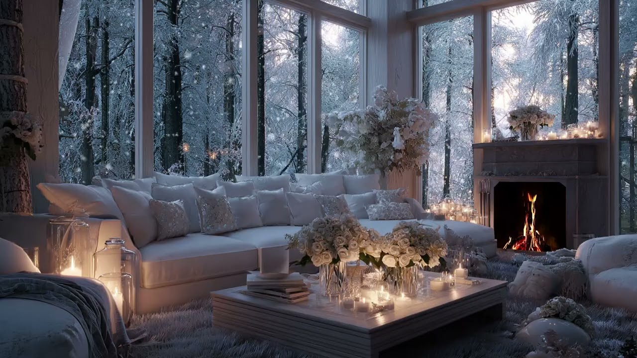 The Warmest Winter Day: Relaxing Piano Music in a Snowy Cabin with Fireplace Sounds