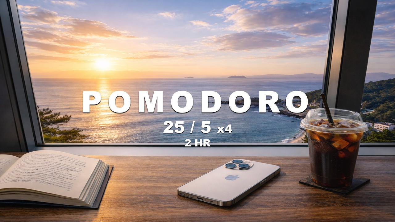 Ocean View Study Playlist 🌅 A Full Day of Focus | 25/5 Pomodoro Ambient