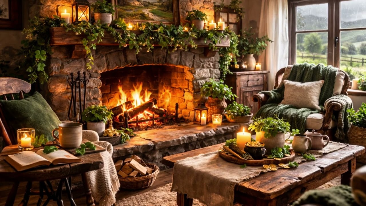 Irish Cottage Hearth Fireplace Ambience  | St. Patrick’s Day Cozy Fire & Gentle Spring Atmosphere