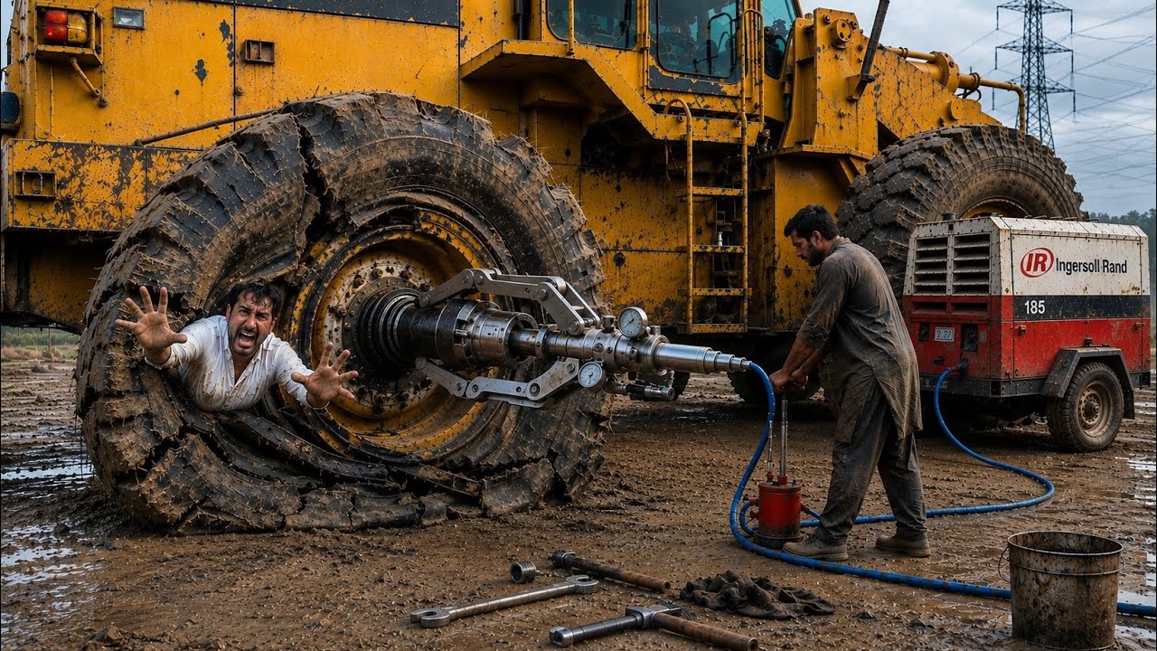 Only Pakistani Mechanics Can Repair This Giant Caterpillar Loader Tire
