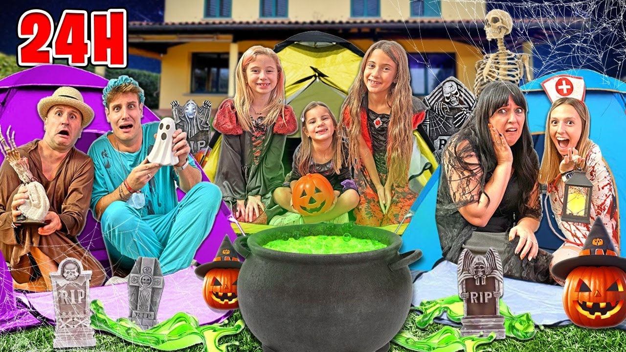 CHALLENGE  NELLA TENDA DI HALLOWEEN PER 24 ORE CON I NOSTRI AMICI GIADA E MAMMA E MIKE A AURORA!