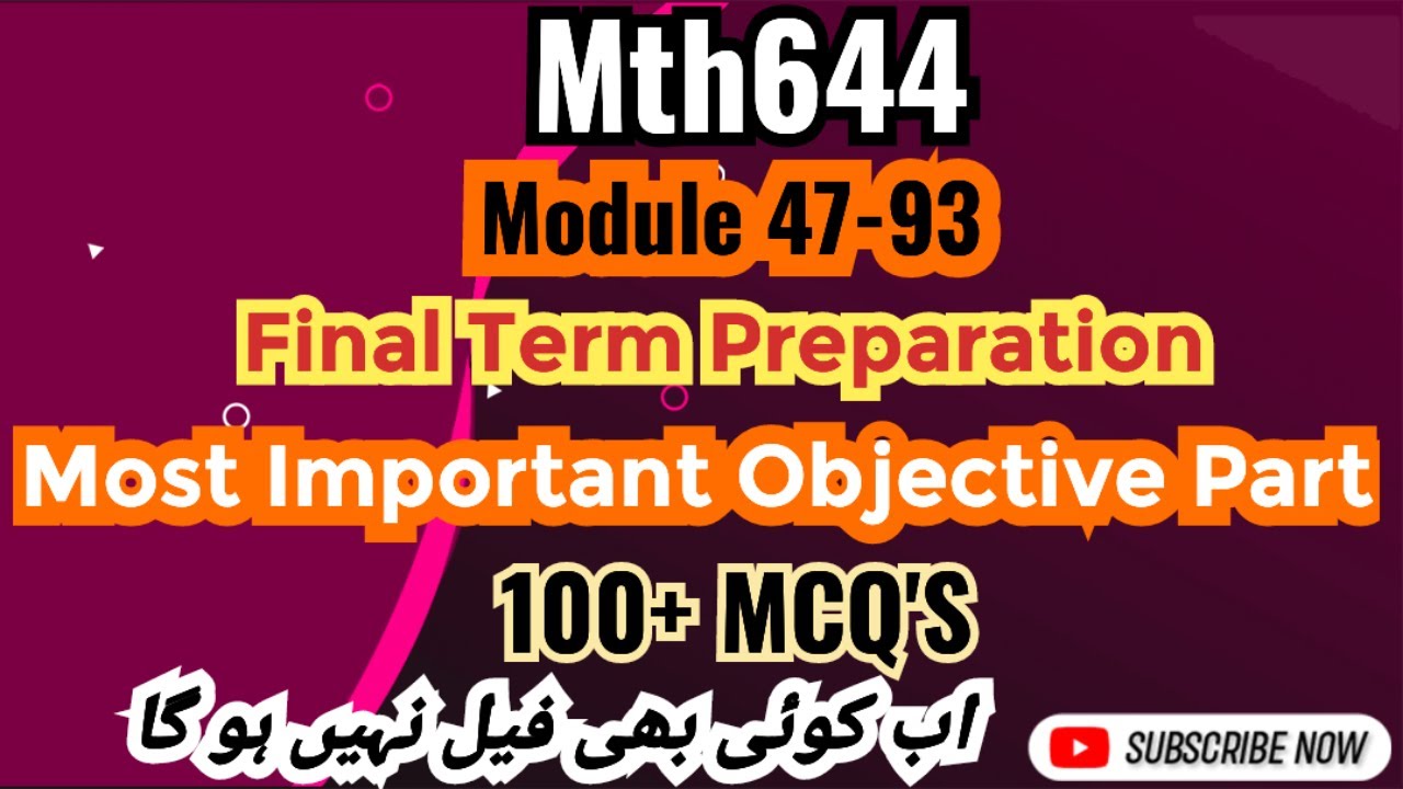 Mth644 Final Term Objective 2024 | Mth644 Final Term Preparation 2024 | Most important mcqs #mth644