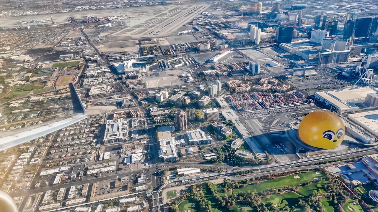 FLYING OVER THE LAS VEGAS STRIP!! GREAT VIEW OF THE SPHERE AND THE STRIP AFTER TAKEOFF! W/ ATC AUDIO