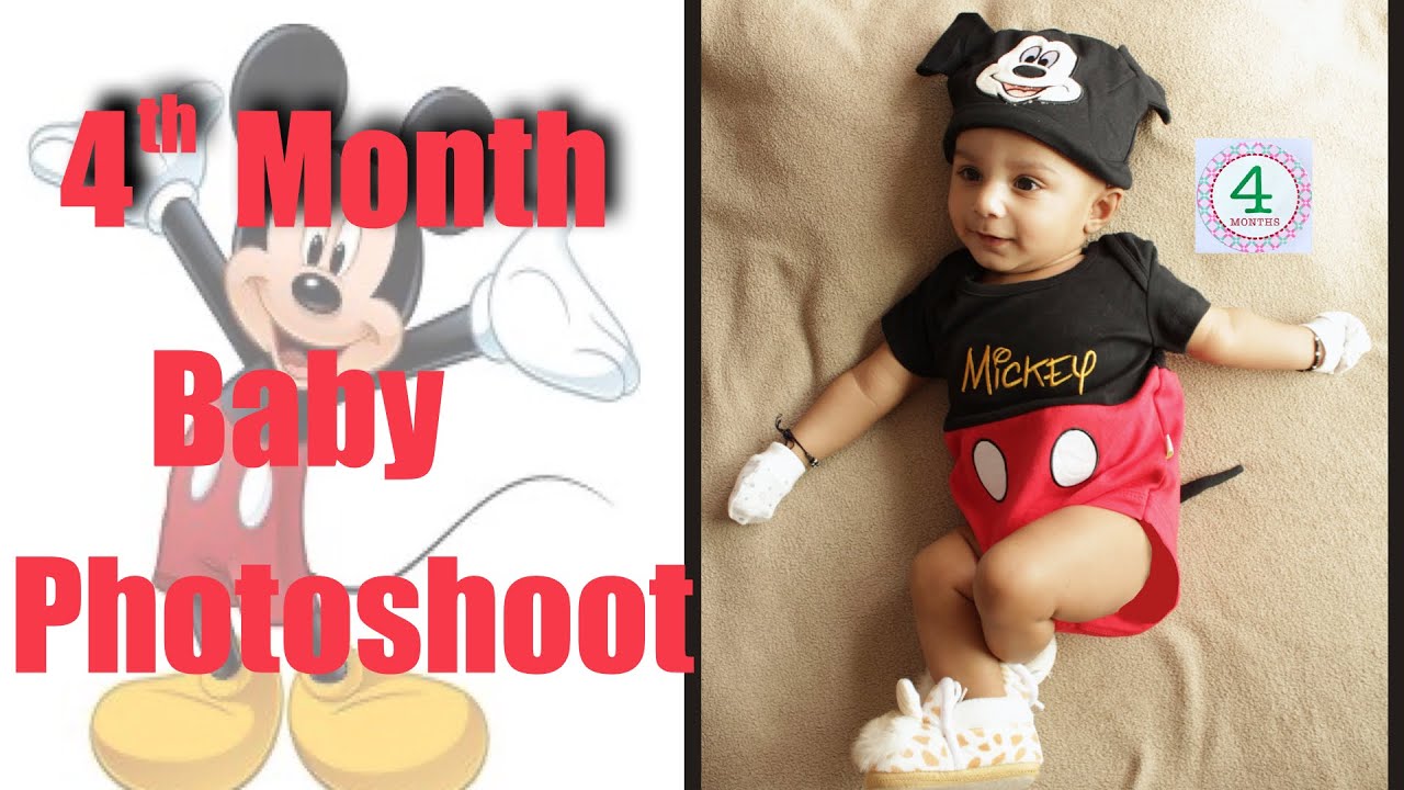 DIY - 4 month baby photoshoot ideas at Home - Affordable and simple - Mickey Mouse theme