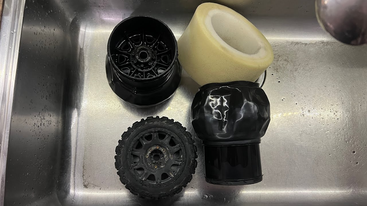 Traxxas Maxx V2 tire removal, foams washed and ready to be re-assembled and glued!