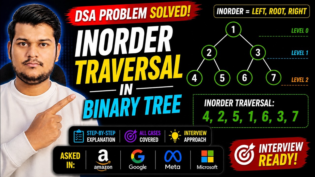 LeetCode 94: Inorder Traversal (Recursive) | DSA Binary Tree Series