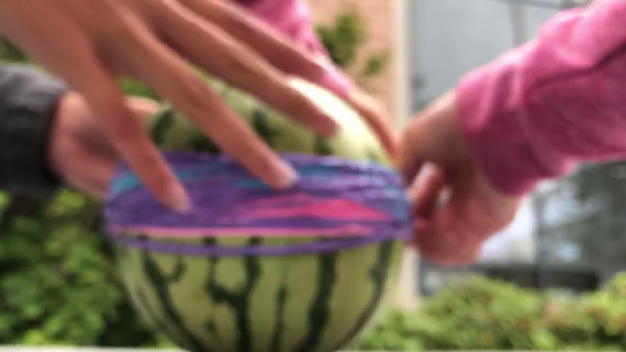 Making a watermelon explode with rubber bands